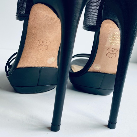 BCBGmaxazria Black Ferned Mesh Cuff Sandals Platforms - Picture 7 of 8